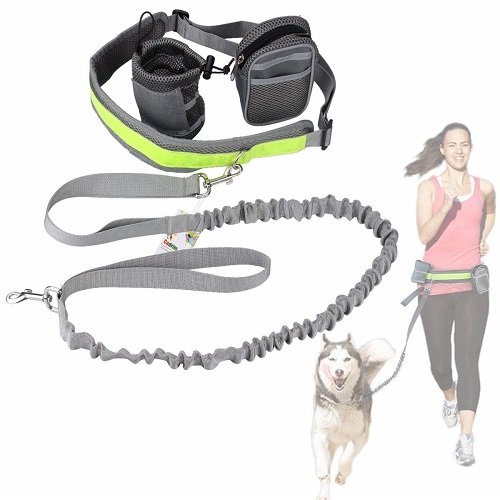 Cadrim 犬用引きひも　リードと腰ベルト　ウエストバッグ付き　ペット用品　　ハイキング　アウトドア　愛犬散歩用　訓練しつけ　ハンズフリー　調節可能　おしゃれ　長さ144cm-192cm　 (グレイ)
